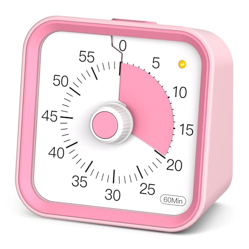 Visual Timer for Kids, Cute Timer with Pause Function, Pink | Time Management for Classroom, ADHD, Kitchen, Toddlers, Study, Alarm 3 Volume Levels, Light Indicator, Easy to Use - color: Pink