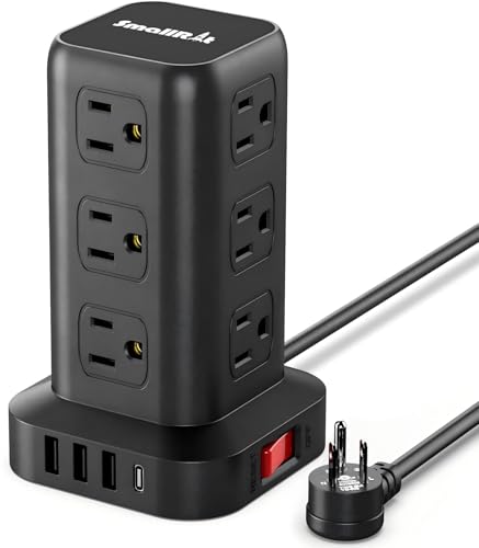 Extension Cord with Multiple Outlets, SMALLRT Power Strip Tower, Outlet Extender with 12 AC Outlets 4 USB, 6.5FT Extension Cord for Home Dorm Room, Office Supplies,Overload Protection - color: Black, size: 6.5 Ft without wireless charging