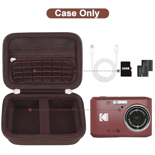 Canboc Hard Case for KODAK PIXPRO FZ55/ FZ45/ FZ43/ FZ53 16MP Digital Camera, Vlogging Camera Bag, Zipper Mesh Pocket fit Cable, SD Card, Brown (Case Only) - color: T-Brown
