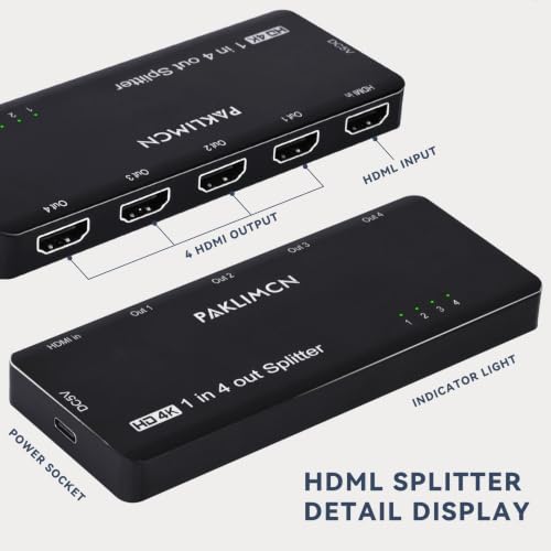 HDMI Splitter 1x4, 4K 60Hz 1 in 4 Out HDMI Duplicator/Switcher, 4Kx2K 30Hz 4:4:4 & 60Hz 4:2:0, HDR Compatible for Fire Stick, PS5, Xbox Series X, PC, Home Theater, Not A Switch(4K 1in4 Out)