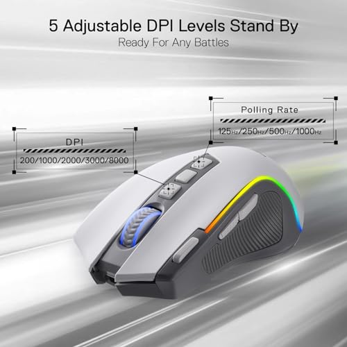 Redragon M612 Wireless RGB Optical Gaming Mouse 8000 DPI Remapping Keys | Cable-Free 0 Delay, Redefine Keybinding Macro, Vibing Backlight, Ergonomic Grip Body Comfort - color: Gray, style: Wireless