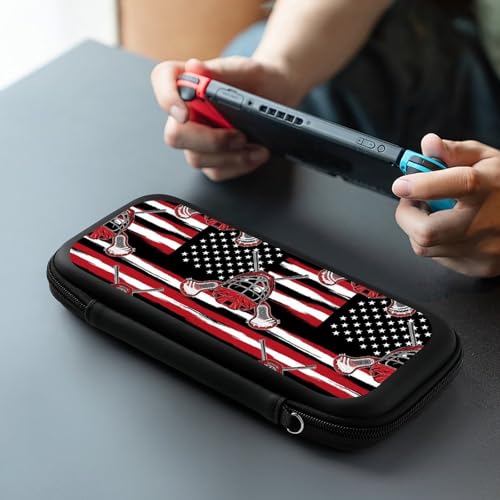 PPIKTC Portable Hard Shell Case Compatible with Nintendo Switch, Travel Carrying Storage Bag with 15 Game Cartridges, Lacrosse American Flag - color: Design (332)