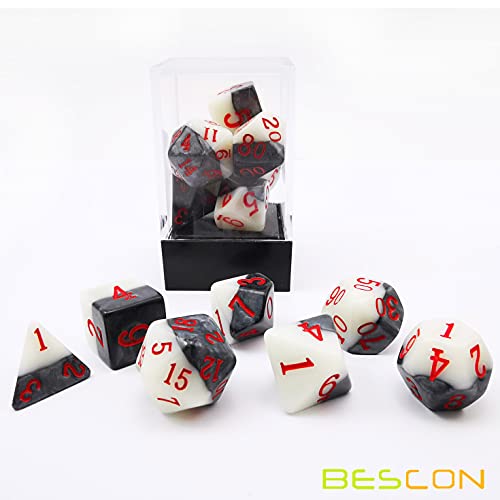 Bescon Two-Tone Glowing Polyhedral Dice 7pcs Set Green Dawn, Luminous RPG Dice Set d4 d6 d8 d10 d12 d20 d%, Brick Box Packaging - color: Green Dawn