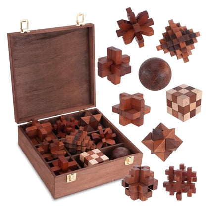 Wooden Brain Teaser Puzzles for Adults - Brain Teaser Puzzles with Wooden Box 3D Puzzle Game Toys for Adults Teens - Unlock Interlocking Puzzle Adults Teens IQ Education Smart Toys - color: Style G
