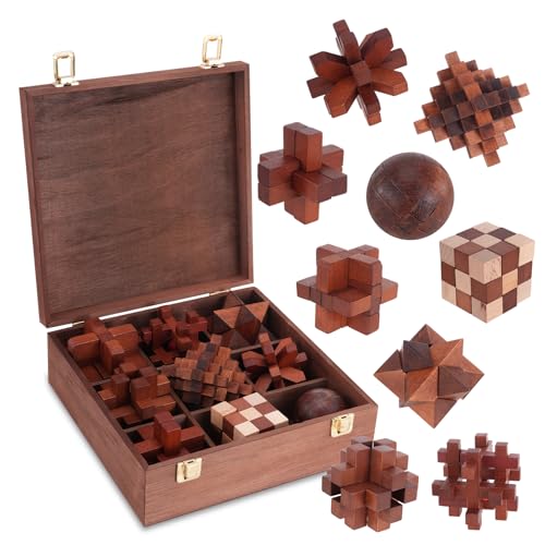 Wooden Brain Teaser Puzzles for Adults - Brain Teaser Puzzles with Wooden Box 3D Puzzle Game Toys for Adults Teens - Unlock Interlocking Puzzle Adults Teens IQ Education Smart Toys - color: Style G