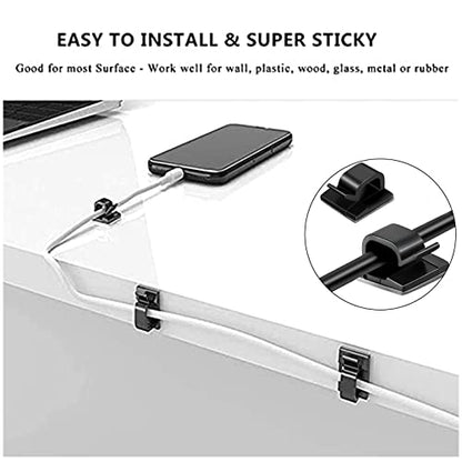 Cable Management Organizer Kit 2 Cable Sleeve Split with 41Self Adhesive Cable Clips Holder, 10pcs and 2 Roll Self Adhesive tie and 100 Fastening Cable Ties for TV Office Home Electronics etc - color: Black