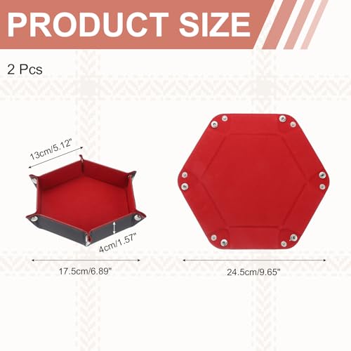 Dice Tray 10" PU Leather Velvet Folding Hexagon Dice Rolling Tray Holder Storage Box Perfect for RPG DND Table Games & Entryway & Nightstand Organizer (Dark Red, 2pcs) - color: Dark Red