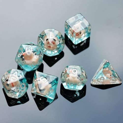 Cusdie 7-Die DND Dice, Polyhedral Dice Set Filled with Animal, for Role Playing Game D&D Dice（Pink Duck w/White Numbers） - color: Pink Duck