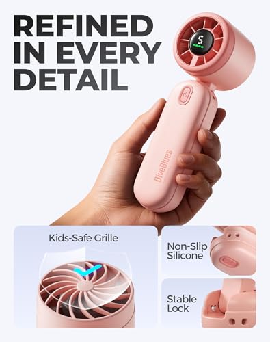 Diveblues Mini Handheld Fan, 30ft/s Portable Turbo Fan [12H Max Cooling], 4000mAh Personal Fan with LED Display, 3-in-1 Hand Held/Neck/Desk Fan for Travel, Cruise, Disney Essentials - color: Sakura Pink