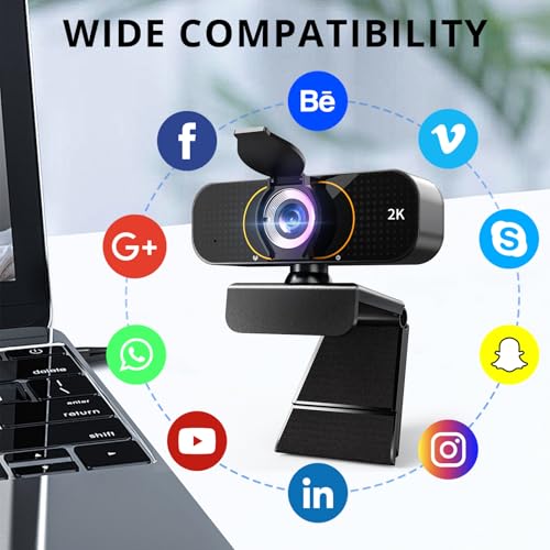 2K Webcam for Computer/Laptop/Desktop/PC, Camera with Microphone, USB Plug&Play, Auto Low Light Correction, Privacy Cover, Tripod, Wide Angle for Meeting/Online Video/Zoom - style: Updated 2K-GQ