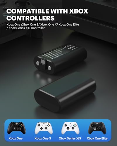 Rechargeable Battery Pack (2-Pack, 6660mWh) for Xbox Series X/S & One/S/X/Elite Controllers - Overcharge & Short-Circuit Protection, Play & Charge Simultaneously - FCC/CE Certified
