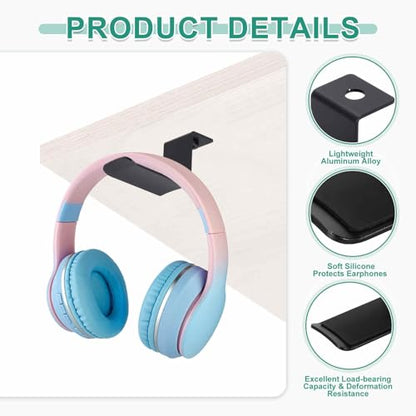 HARFINGTON 2pcs Headphone Holder Stand Aluminum Headset Hook Headphone Clip Under Desk Hanger with Washer and Screws for Bedrooms Study Libraries Offices, Black (5cm) - color: Black