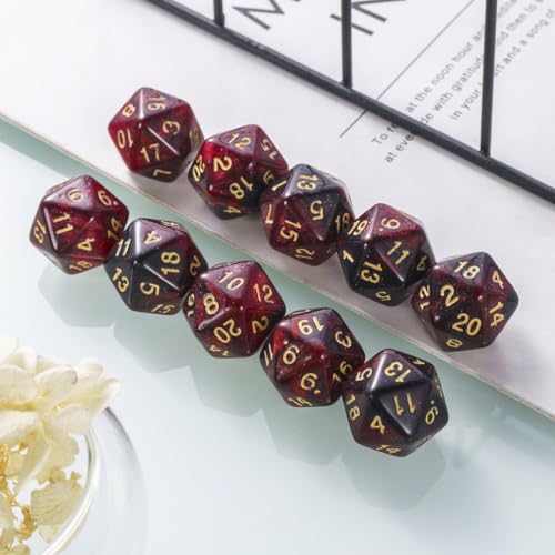 10 Pieces Polyhedral Dice Set D20 Dice 20mm Acrylic 20 Sided Game Dice for Dungeons and Dragons RPG MTG DND Dice Table Games (Starry Red Black) - color: Starry Red Black