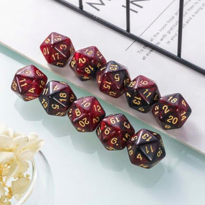 10 Pieces Polyhedral Dice Set D20 Dice 20mm Acrylic 20 Sided Game Dice for Dungeons and Dragons RPG MTG DND Dice Table Games (Starry Red Black) - color: Starry Red Black