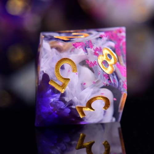 DND Dice Set, 7 Pcs Sharp Edge D&D Dice Polyhedral Resin Dice for Dungeons and Dragons RPG MTG Role Playing Table Games - color: Purple-1