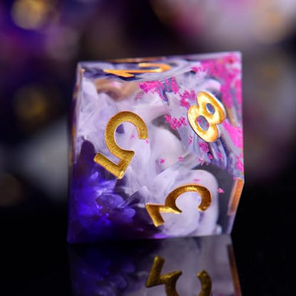 DND Dice Set, 7 Pcs Sharp Edge D&D Dice Polyhedral Resin Dice for Dungeons and Dragons RPG MTG Role Playing Table Games - color: Purple-1