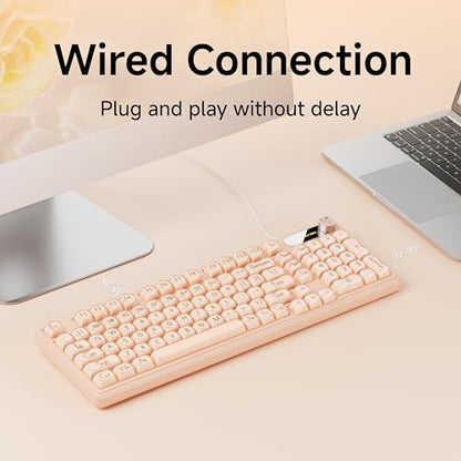EWEADN V102 Wired Keyboard, 98 Keys Creamy Gaming Keyboard with Number Pad, Display Screen & Media Knob RGB Silent Wired Cute Computer Keyboard for Laptop PC Gamer - Cream Pink - color: Cream Pink
