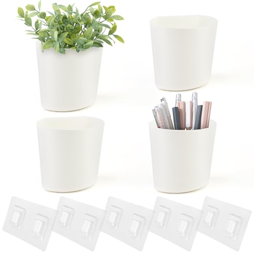 4 Pack Wall Caddy Pen Holders, Pencil Cups Organizer for Marker/Remote/Crayon/White Board, with Adhesive Stickers, Office Craft Class Kids Room Art Rolling Cart Hanging Cups (White) - color: White