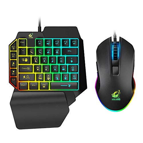 One Hand Gaming Keyboard and Mouse Combo, Wired 39 Keys Mechanical Feel Rainbow Backlit with Wrist Rest For PC/Xbox/PS4 Portable Mini Single-Handed Keyboard&RGB Gaming Mouse(Black)