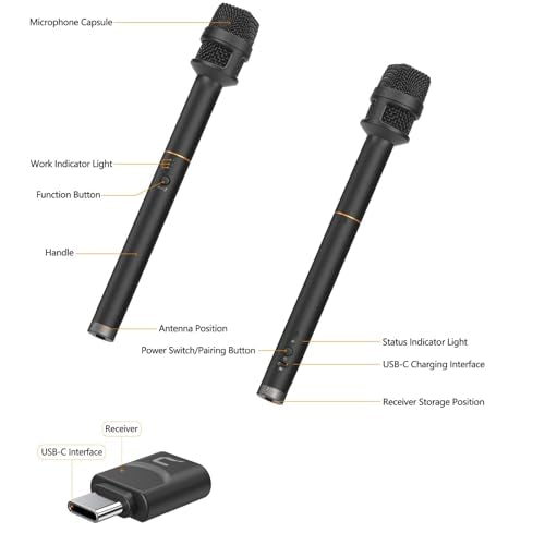 COMICA Revo S Wireless Handheld Interview Microphone,Reporter Mic with USB-C Receiver, Compatible with iPhone 15/16,Android Phones,Laptops,and PC, Professional Mic for Podcasting, Report,Interview