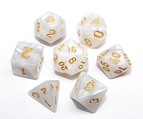 DND Dice Set Pearl White RPG 7-Die Dice Set Fit Dungeons and Dragons(D&D) Pathfinder MTG Role Playing Games Polyhedral Dice with Dice Pouch - color: White