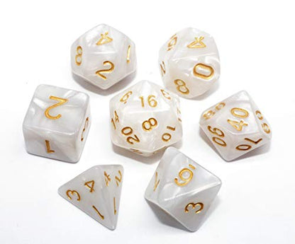 DND Dice Set Pearl White RPG 7-Die Dice Set Fit Dungeons and Dragons(D&D) Pathfinder MTG Role Playing Games Polyhedral Dice with Dice Pouch - color: White