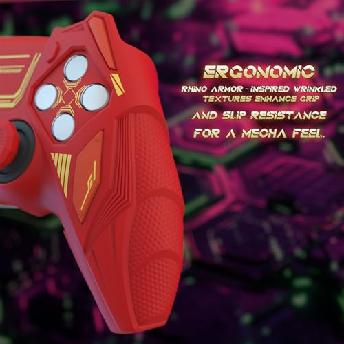 PlayVital Silicone Skin Set for PS5 Controller - Mecha Rhino Design, Anti-Slip Grip Cover Protector Compatible with Charging Dock, with Thumb Grips & Touchpad Sticker - Maple Red & Brick Red - color: Maple Red & Brick Red