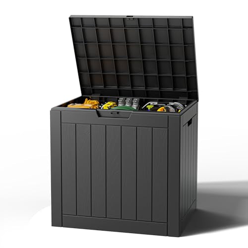 Outdoor Storage Box, Resin Deck Boxes Indoor and outdoor, Waterproof Storage Box Lockable Lid (Black,35 Gallon) - color: Striped Black, style: 35 Gallon