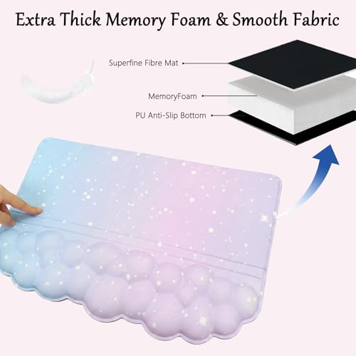 Computer Keyboard Stand Pad with Wrist Rest Purple Blue Cloud Keyboard Pad Support with Comfortable Galaxy Stars Wrist Pad Cute Girl Ergonomic Tilted Keyboard Riser Holder for Desktop Office Home - color: Cloud Purple Blue