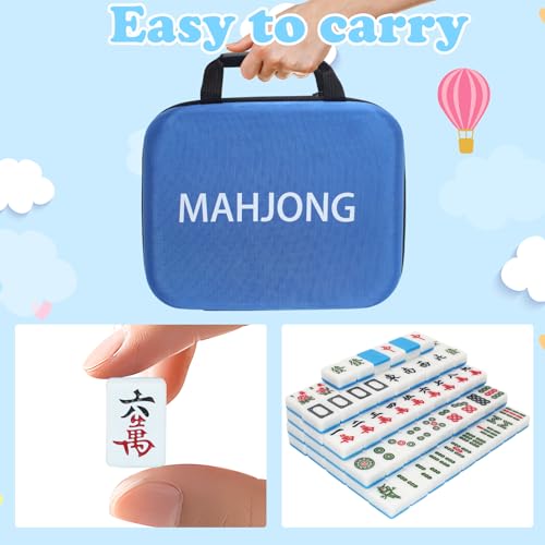 144 Pcs Chinese Mahjong Tile Set, 1.2 in Tiles & Accessories, Mahjong Gift Set with Storage Box & Instructions, Portable Travel Game for Beginners, Adults, Family Game Nights