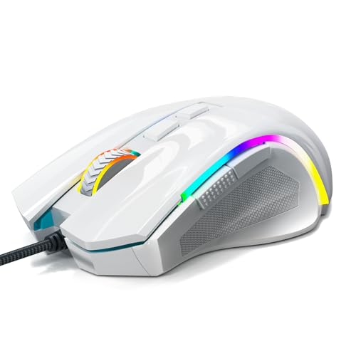 Redragon M602 Gaming Mouse, Ergonomic RGB Gaming Mouse Wired with 7200 Adjustable DPI, 9 Programmable Buttons, Professional Software for Gamer Office [White] - color: White