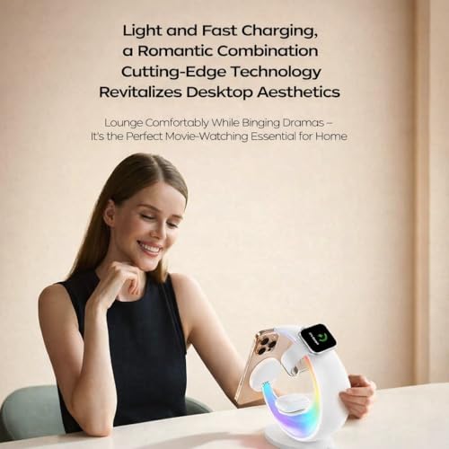 3 in 1 Magnetic Wireless Charging Station, Moon-Design | Magsafe Charger Stand, RGB Night Light, 15W Fast Wireless Charger, Foldable, For iPhone & Airpods & Watch