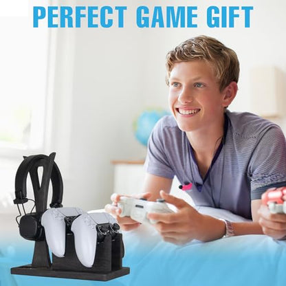 Gamer Gifts for Men Teenage Boy Controller Holder & Headphone Stand, Stylish Gaming Accessories Setup Controller Stand Headset Stands, Unique Gifts for Gamers to Organize Gaming Equipment - size: Game_Black