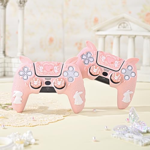GeekShare PS5 Controller Skin Set,Soft Silicone Protective Cover Case for PS5 Wireless Controller with 2 Thumb Grip Caps and 1 Sticker - Gothic Bunny - color: Gothic Bunny