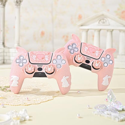 GeekShare PS5 Controller Skin Set,Soft Silicone Protective Cover Case for PS5 Wireless Controller with 2 Thumb Grip Caps and 1 Sticker - Gothic Bunny - color: Gothic Bunny