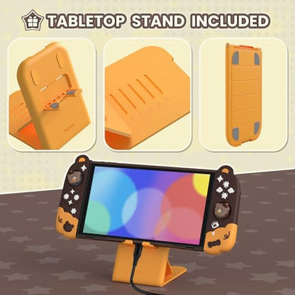 PlayVital Good Night Bear Dockable Case for Nintendo Switch 2 with Stand | Split Design Silicone Joycon Grips, PC Console Hard Shell, 2 Joystick Caps | Cute Protective Cover Bundle – Brown - color: Brown