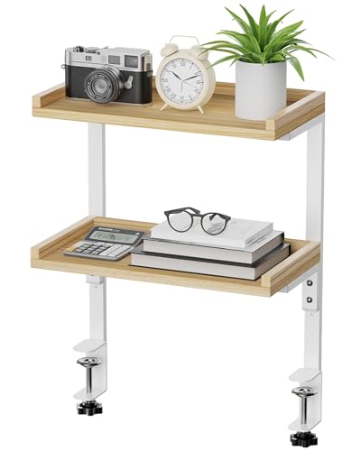 Clamp On Desk Shelf 2-Tier, 12.5 inch Wood Shelving Unit for Office Desk/Gaming Accessories, Tabletop Book Storage Rack, Shelf for Top & Under of Desk, Natural - color: 2-tier 12.5 Inches Natural