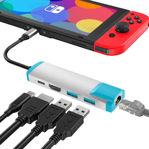 USB C to HDMI Adapter for Switch/Switch OLED/Steam Deck,Replacement for Official Switch/Switch OLED Dock,USB C Docking Station with 4K@60Hz HDMI Port/Type C Port/USB 3.0 Port/1000M LAN - color: Silver, size: LAN Model