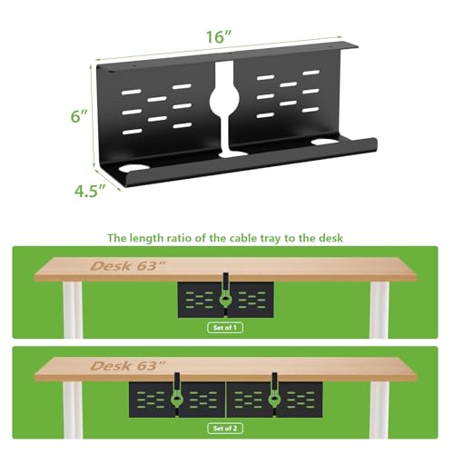 KEEGH 16 in Under Desk Cable Management Tray, Metal Cable Tary, 1 Pack | No-Drill Clamp Mount, Ventilation Holes, Cable Management Tray for Home Office, Gaming Desk, Standing Desk, Black - color: Black, size: 1 Pack