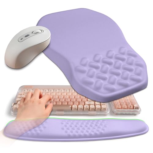2-in-1 Ergonomic Set, Wave Keyboard Wrist Rest and Massage Slope Mouse Pad Wrist Support, Rebound Memory Foam for Relieve Carpal Tunnel Syndrome and Wrist Pain (Lavender Purple) - color: Lavender Purple