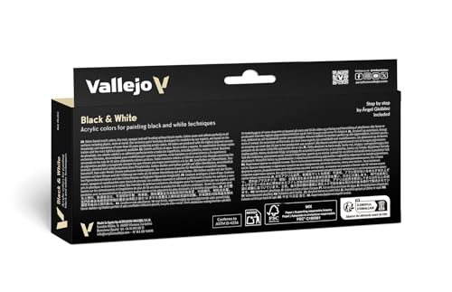 Vallejo - Black & White Acrylic Paint Set | Model Color | Figure Color Series Miniature Model Kit to Achieve Different Nuances with Artist-Grade Pigments | 8 Bottles x 18 ml. (0.60 fl.oz) - style: Black & White