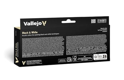 Vallejo - Black & White Acrylic Paint Set | Model Color | Figure Color Series Miniature Model Kit to Achieve Different Nuances with Artist-Grade Pigments | 8 Bottles x 18 ml. (0.60 fl.oz) - style: Black & White