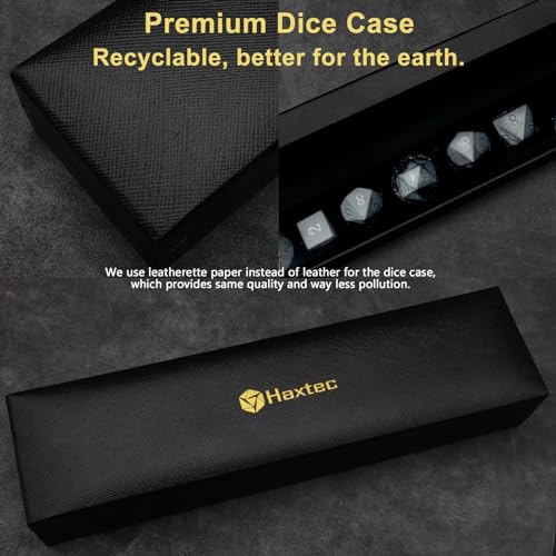 Haxtec Obsidian Stone Dice Set Black Raised Number Natural Gemstone Dice Compatible with Dungeons and Dragons Role Playing Games DND Gift - color: Black Gold