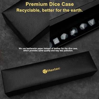 Haxtec Obsidian Stone Dice Set Black Raised Number Natural Gemstone Dice Compatible with Dungeons and Dragons Role Playing Games DND Gift - color: Black Gold