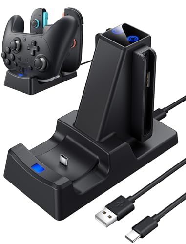 3 in 1 Charging Dock for Nintendo Switch 2 JoyCon and Pro Controller, WEOTOO Controller Charger with LED Indicator Space-Saving Storage Stand Accessories for Switch2 (2025)-Black - color: Black