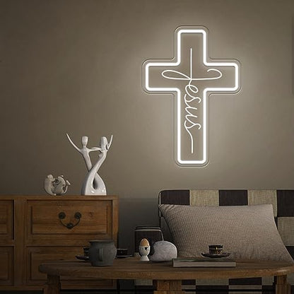 Jesus Cross Neon Signs, Dimmable LED Neon Lights for Wall Decor Bedroom Home Room Party Decor, Light Up Sign for Wedding Christmas Easter Celebrations New Year Gifts - style: Cross White