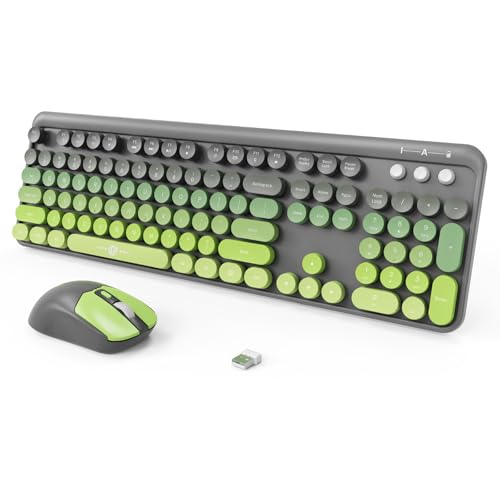 FOPETT Wireless Keyboard and Mouse Combo, 104 Keys Full-Sized 2.4 GHz Round Keycap Colorful Keyboards, USB Receiver Plug and Play, for Windows, Mac, PC, Laptop, Desktop (GreyGreen) - color: GreyGreen