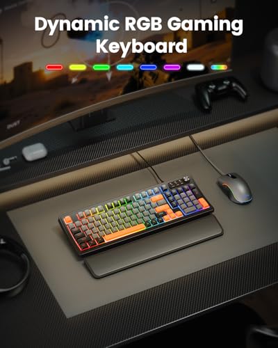 SABLUTE Gaming Keyboard and Mouse, Quiet Membrane with RGB Backlit | PC Gaming Keyboard with Multimedia Knob, Anti-Ghosting, Ergonomic Wrist Rest & 3200 DPI Mouse for Gamer/Office - color: Black-grey