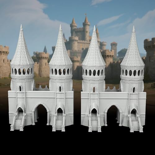 Gothic RPG Terrain Set for Dungeon Masters & Wargame, Modular Grand Fortress Entrance for TTRPG - 25mm Scale Unpainted Stone Archway & Defense Towers - City Gate (AF1104 B) - color: Af1104 B City Gate