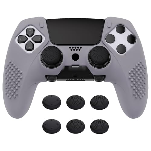PlayVital 3D Studded Edition Anti-Slip Silicone Cover Case for ps5 Edge Controller, Soft Rubber Protector Skin for ps5 Edge Wireless Controller with 6 Thumb Grip Caps - Metallic Gray - color: Metallic Gray